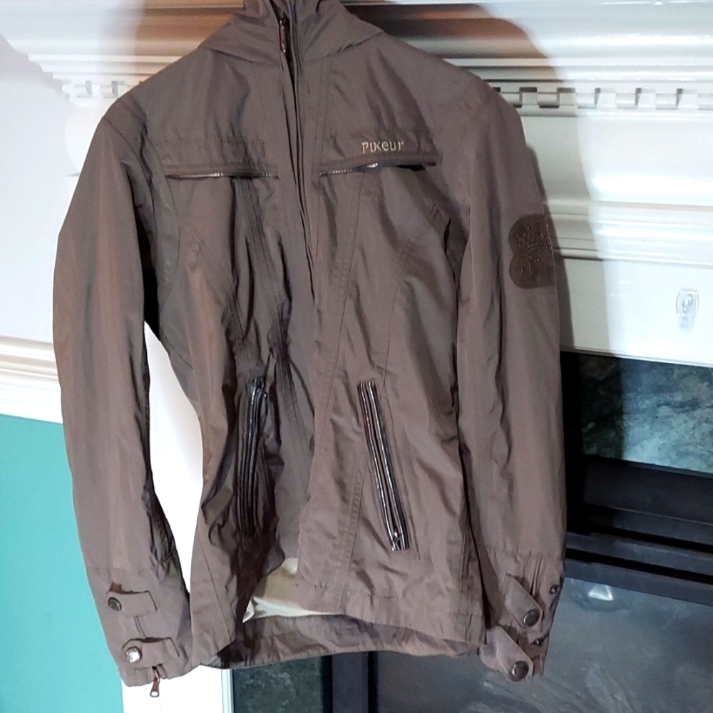 Pikeur Equestrian, waterproof jacket with stow away hood size 8, greeny gray